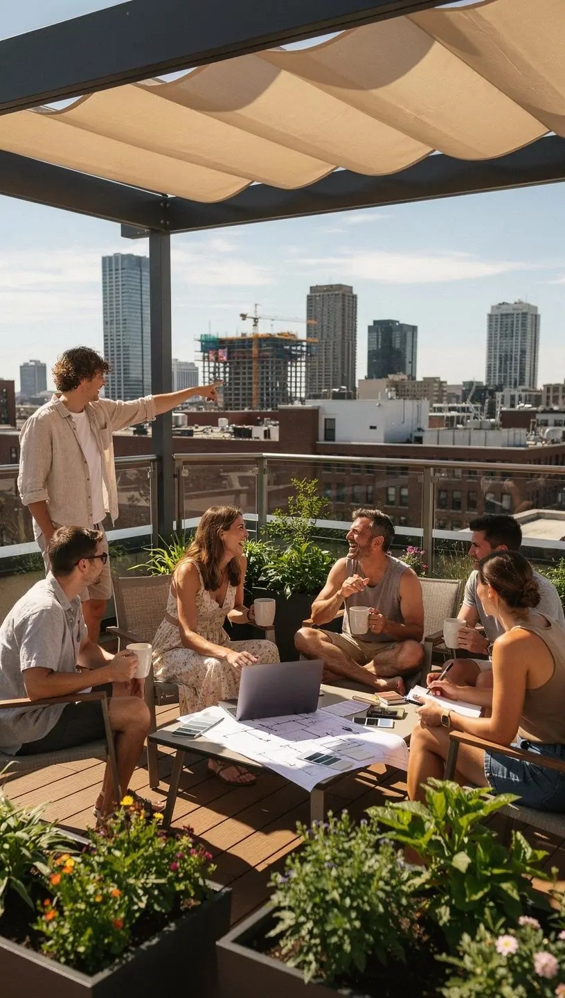 Łazienka z nowoczesnymi armaturami, dużym lustrem i świeżymi roślinami.